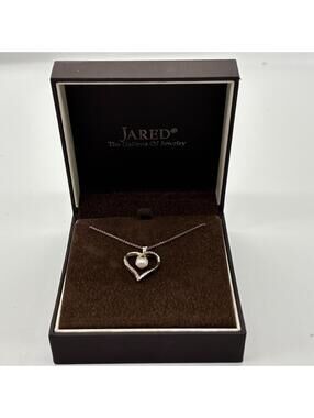 Jared's Heart Pearl Pendant w/ Necklace Marked 925 Italy Silver Necklace
